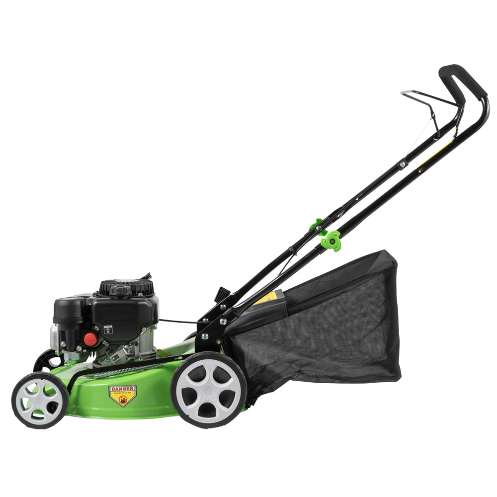 40cm 132cc 4-Stroke Petrol Lawnmower - Hand-Propelled Manual Grass Cutter Mower Loops