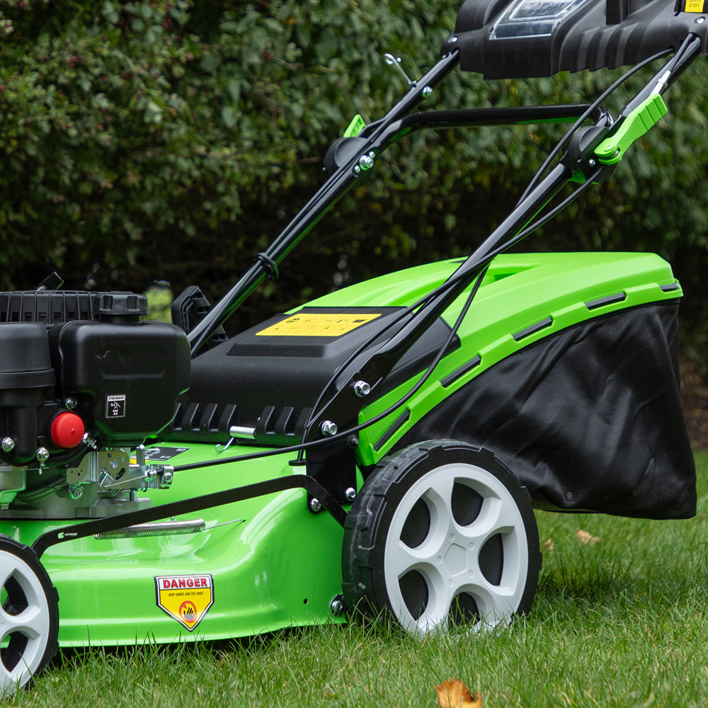 51cm 171cc 4-Stroke Petrol Lawnmower - Hand-Propelled Manual Grass Cutter Mower Loops